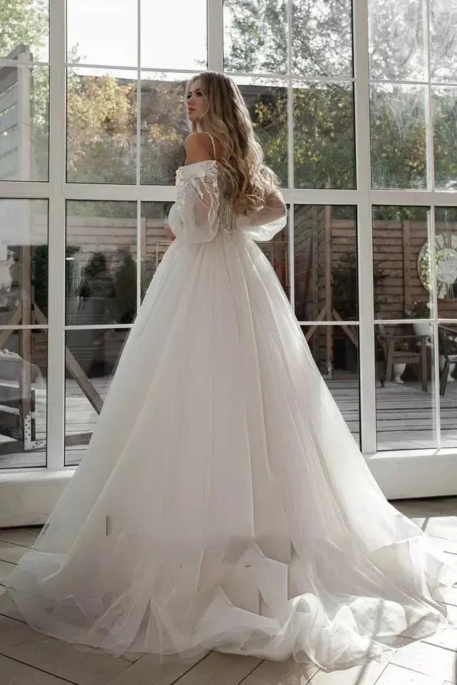 Boho Bride Gown Puff Sleeve Off Shoulder Wedding Dresses 