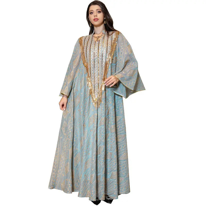 Festival Evening Dress Arabic Dubai Mesh Embroidered Sequins Robe Middle East 
