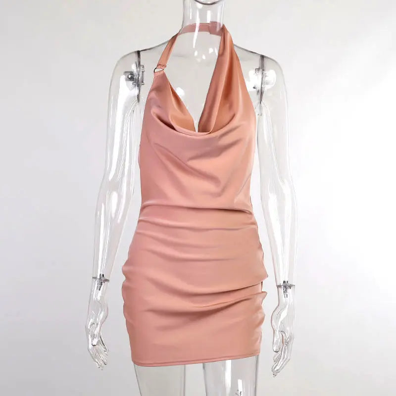 Satin Party Dress V Neck Backless Mini Sleeveless Summer Party Dress 
