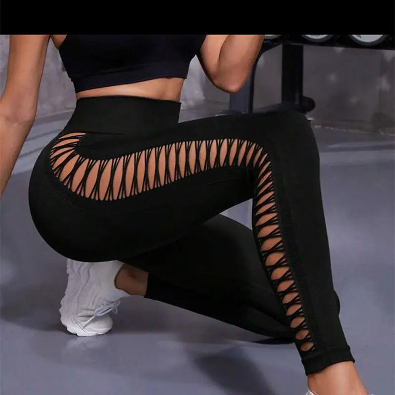 Hollow Tie Dye Printed Yoga Pants High Waist Butt Lift Seamless Sports Gym Fitness Leggings Slim Pants For Women Tight Trousers 