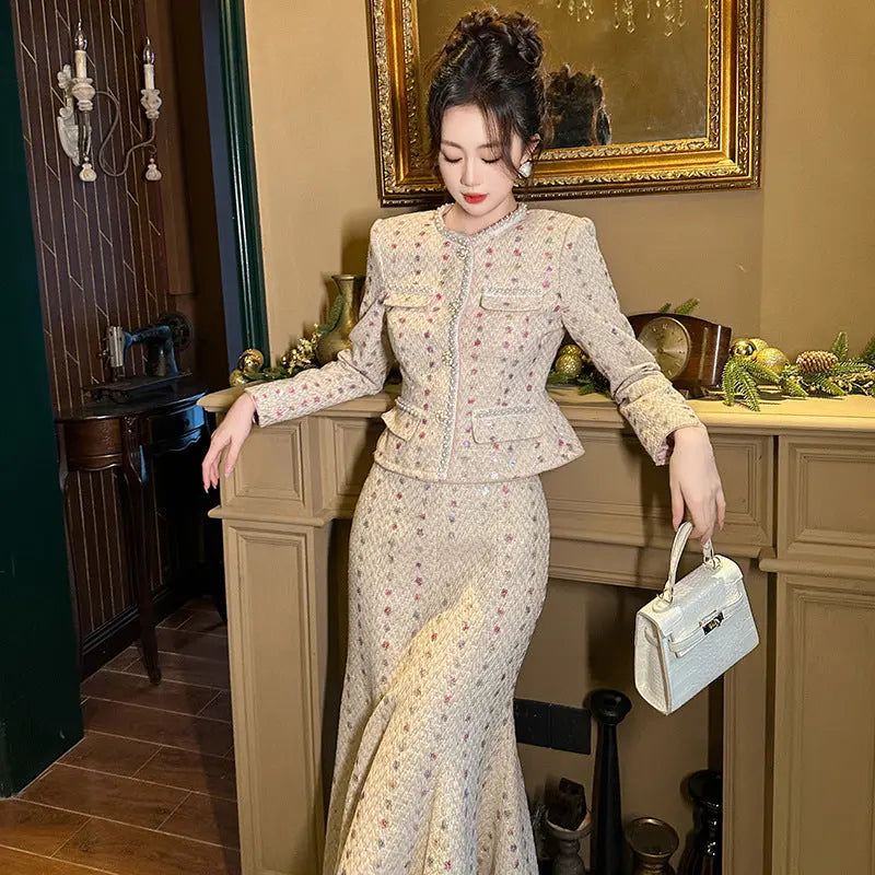 Coat Top High Waist Fishtail Skirt Two-piece Set 