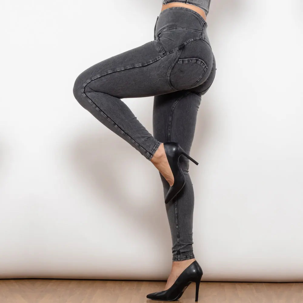 Shascullfites Melody Grey Lift Jeggings Button Up Women Jeans Butt Lift Jeans Women Pants Shaping Jeans High Waist Pencil Pants 