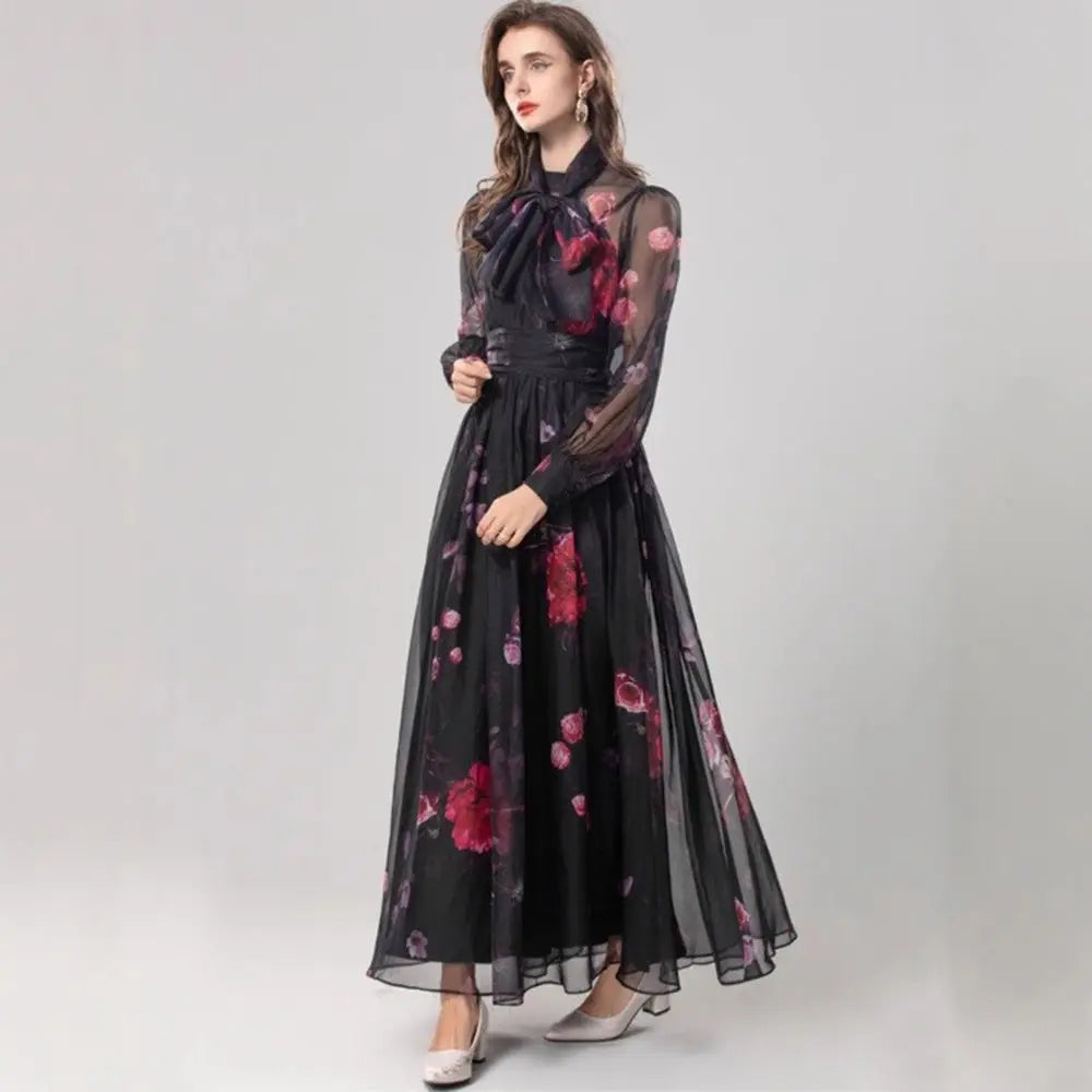 Elegant Silk Scarf Long Slimming Dress 