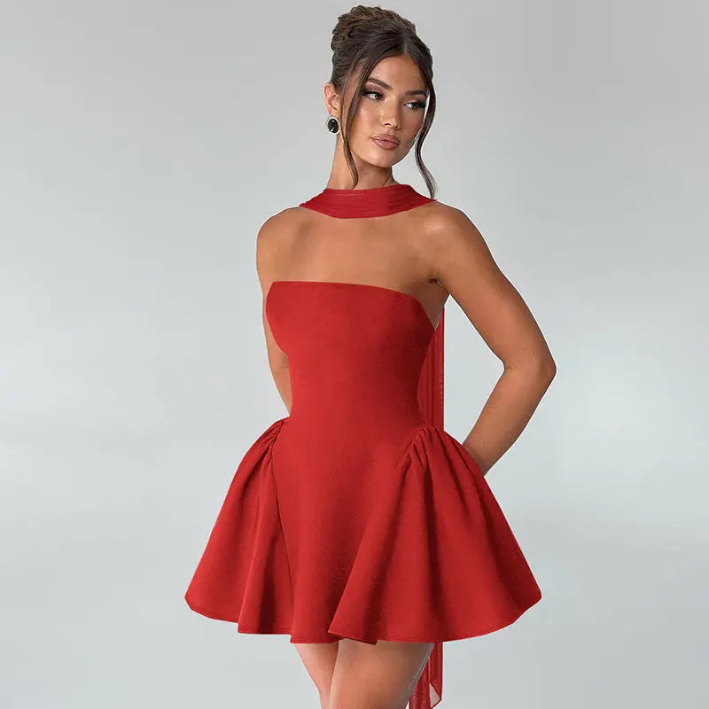 Sexy Tube Top Dress With Back Zipper Design Ins Fashion Short Dress For Party Clothing Women 