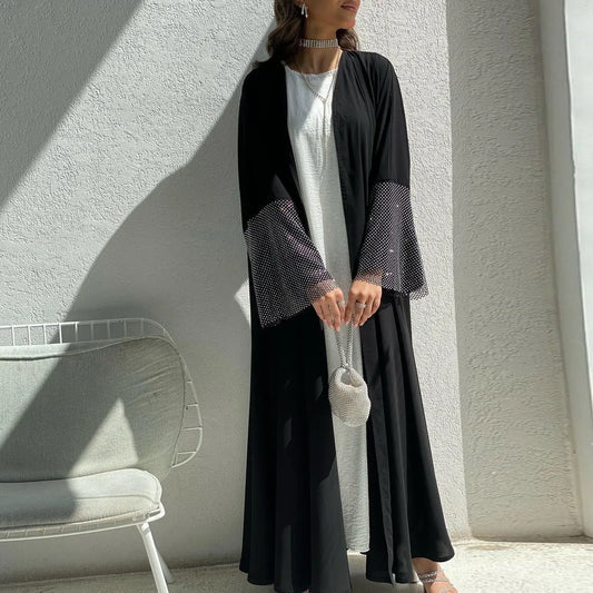 MQ085 Cardigan Abaya Muslim Cross-border Stretch Diamond Mesh Robe 