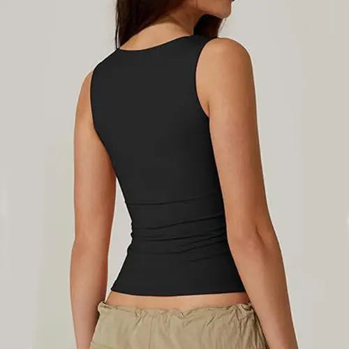 Summer Square-neck Tank Vest Ins Fashion Slim Solid Sleeveless Tops For Women Clothing 