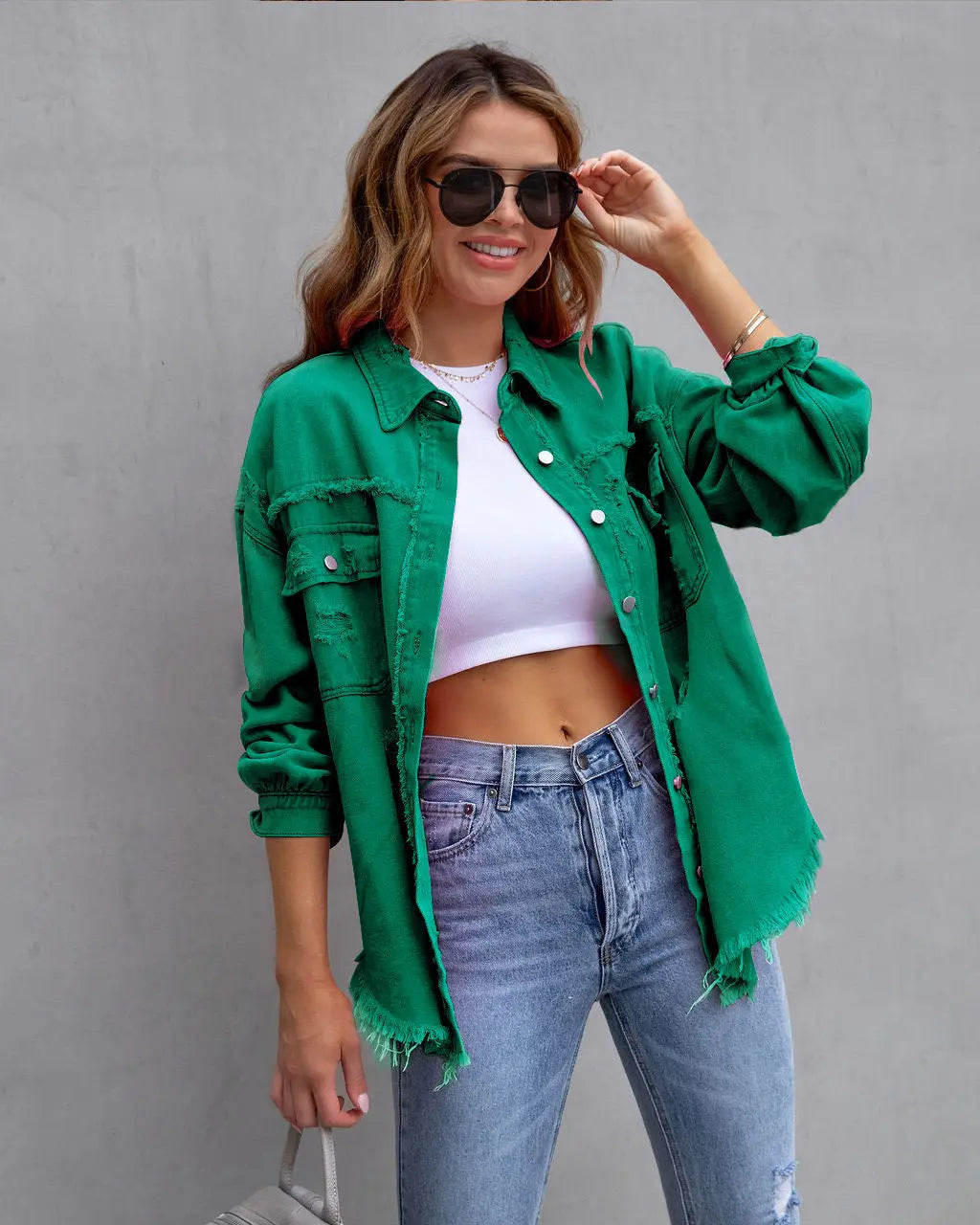 Fashion Ripped Shirt Jacket Female Autumn And Spring Casual Tops Womens Clothing 