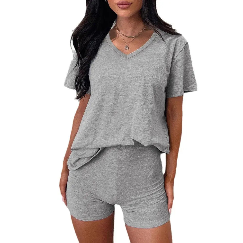 European And American V-neck Casual Temperament Pure Color Fashion Suit 