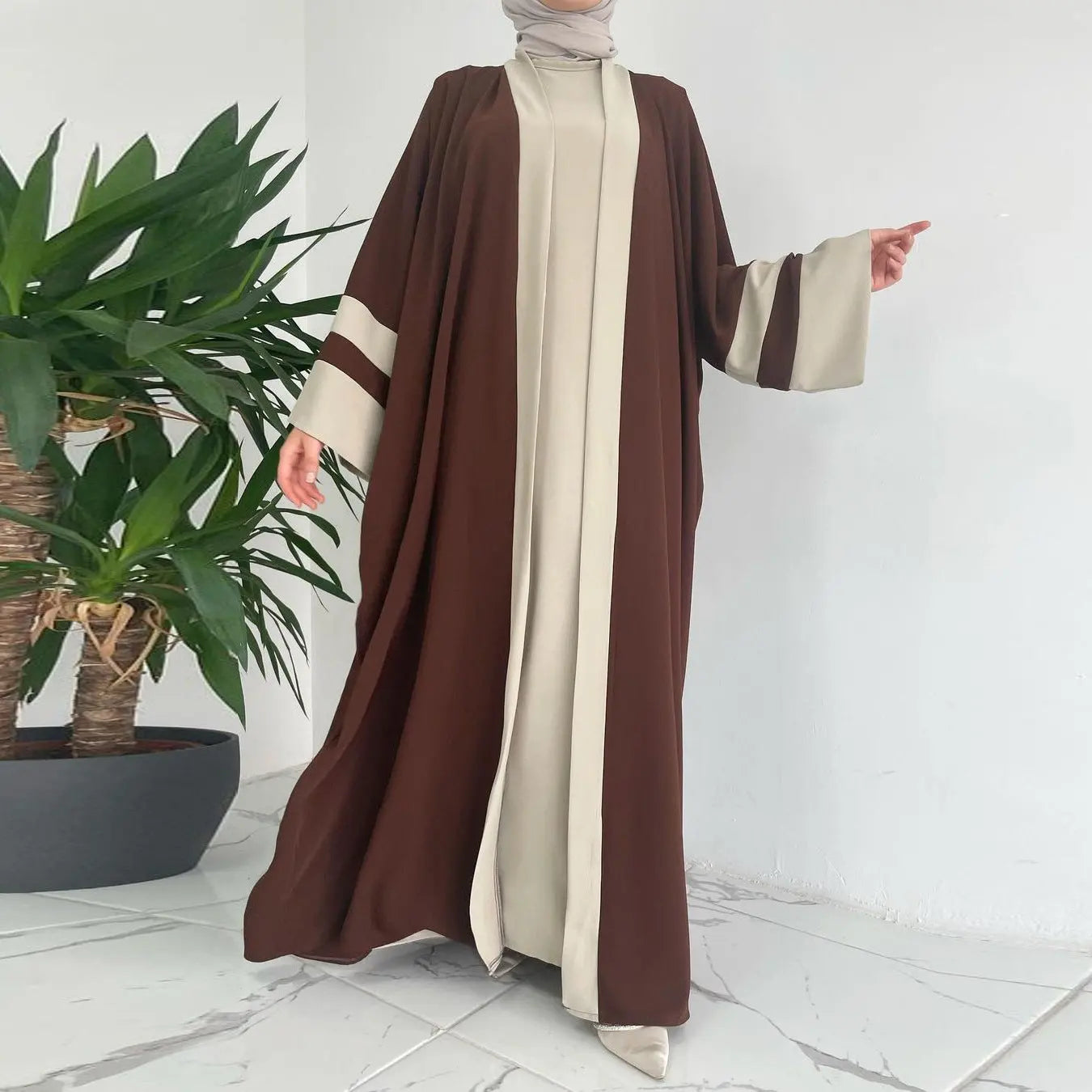 Women's Muslim Long Dress Abaya Two-piece Suit 