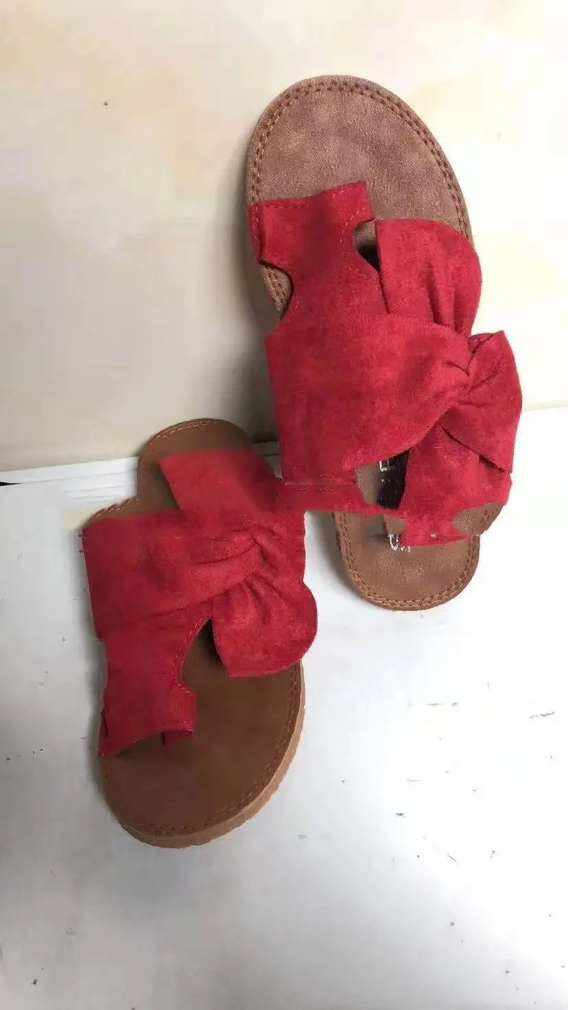 Women's Suede Bow Sandals Plus Size Beach Sandals And Slippers 