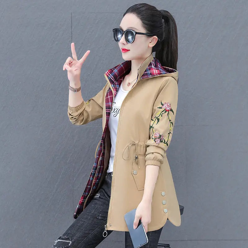 Women's Mid-length Hooded Detachable Trench Coat 