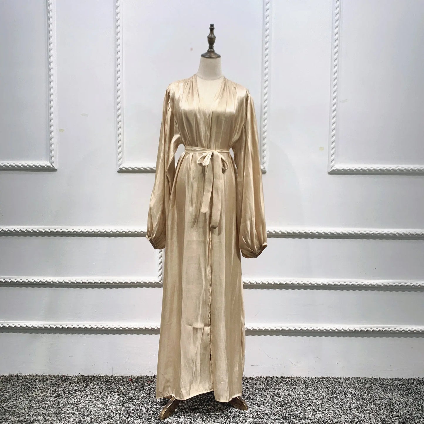 Eid Muslim Abaya Dress Kimono For Women Fashion Shining Silklike Summer Abayas Cardigan Puff Sleeve Dubai Turkey Clothes 