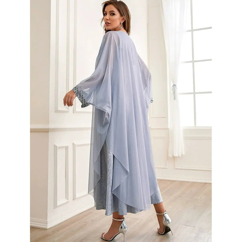Autumn Muslim New Middle East Dubai Arab Abaya Embroidery Set Female Side 