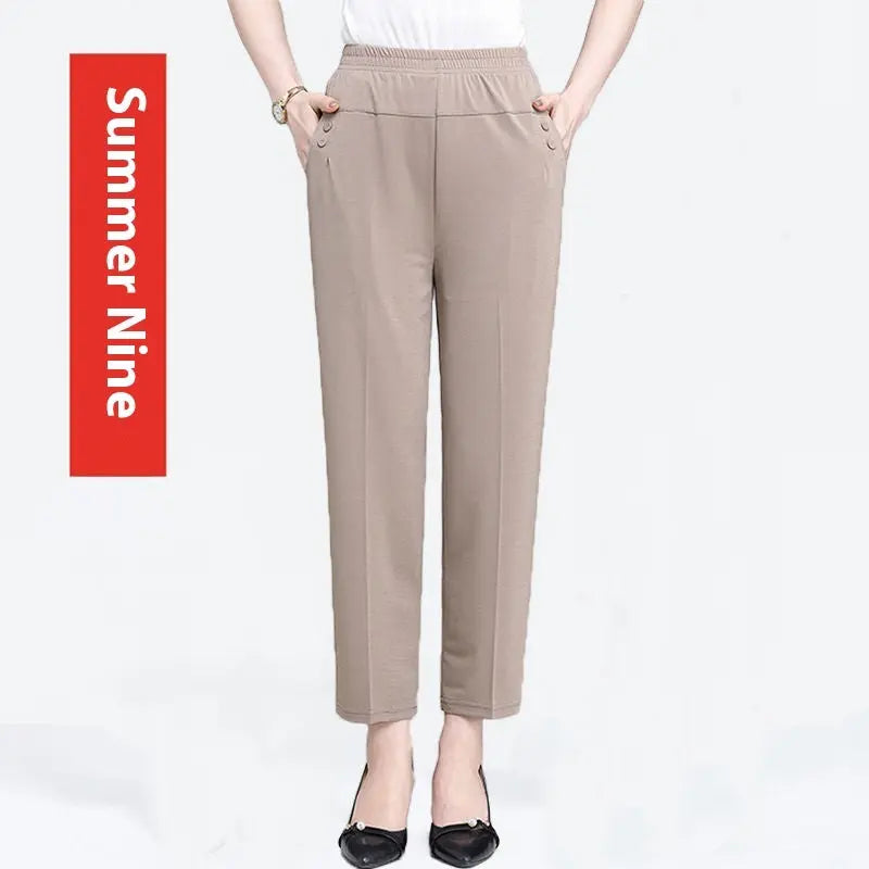 Summer Ice Silk Thin Casual Straight-leg Cropped Pants 
