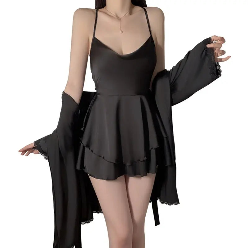 Underwear Pure Lace Slip Nightdress Outerwear Gown Homewear Suit 