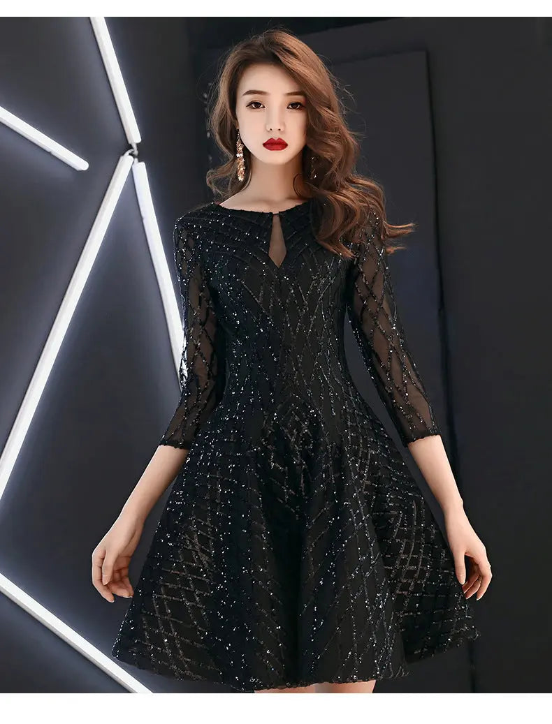 Women's Black Dinner Party Cocktail Party Birthday Party Dress Small Dress Short Socialite 