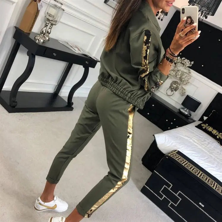 Casual Zipper Stitching Plaid Suit Women's Suit 