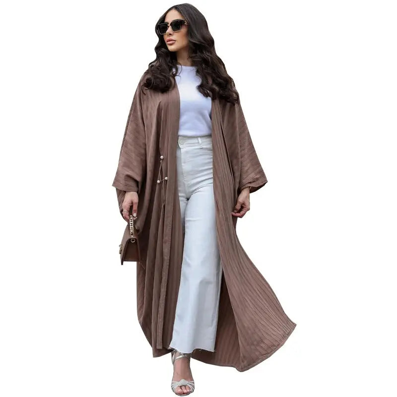 Muslim Women's Wear Modest Modern Fashion Turkish Striped Casual Plus Size Abaya Cardigan Robe 
