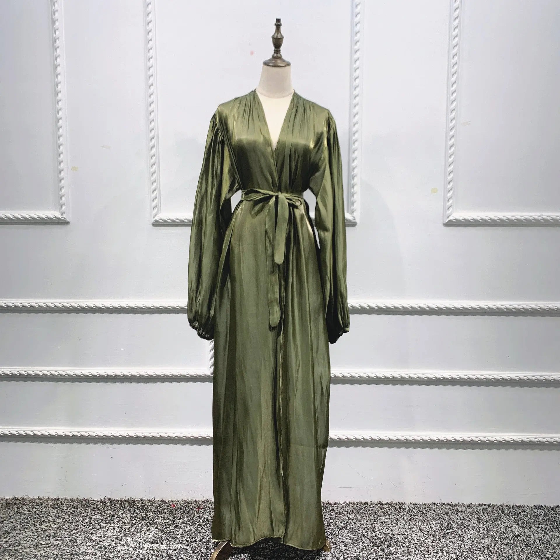 Eid Muslim Abaya Dress Kimono For Women Fashion Shining Silklike Summer Abayas Cardigan Puff Sleeve Dubai Turkey Clothes 