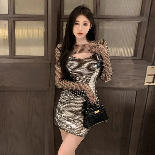 Women's Clothing Net Drill Sun Protection Clothing Sequin Sling Dress Suit 