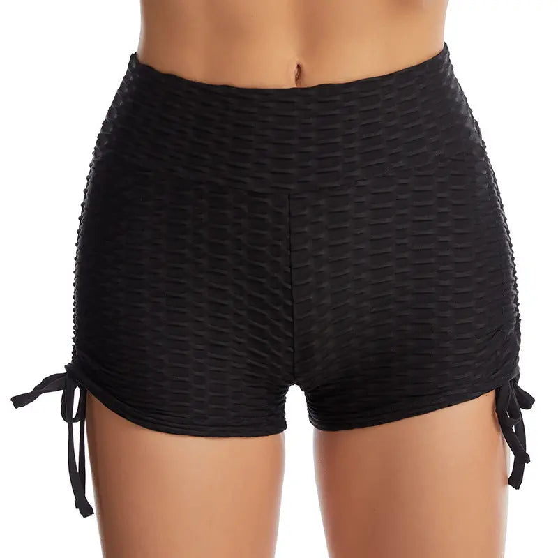 Premium Drawstring Yoga Shorts | Textured Workout Leggings Shorts 
