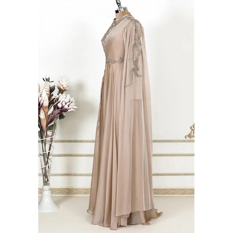 Champagne Muslim Evening Dress Formal Party 