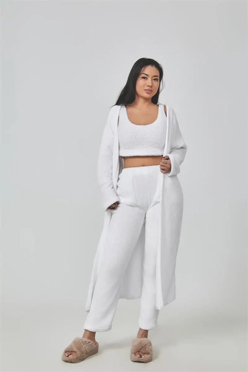 Cozy Pajama Set, 3 Piece Lounge Set, Cute Loungewear, Warm Suit Sets, Matching Set, Lounge Set, 3 Piece Pant Sets, Women Winter Dress 