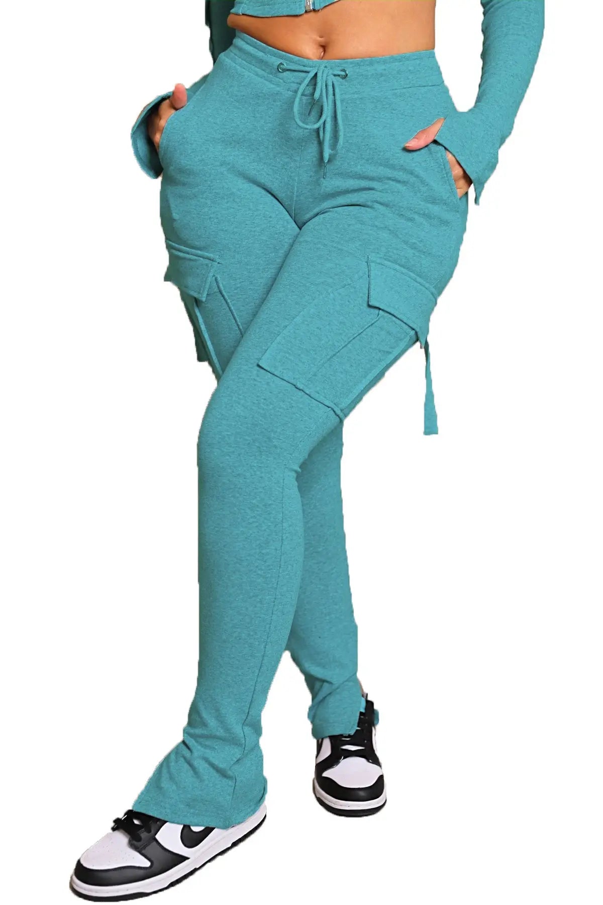 Cargo Pants With Pockets High Waist Drawstring Trousers For Women 