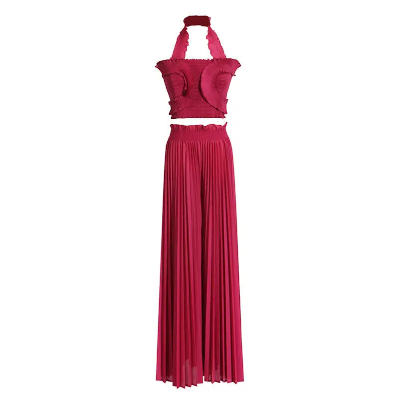 Design Tube Top High Waist Pleated Wide-leg Trousers 