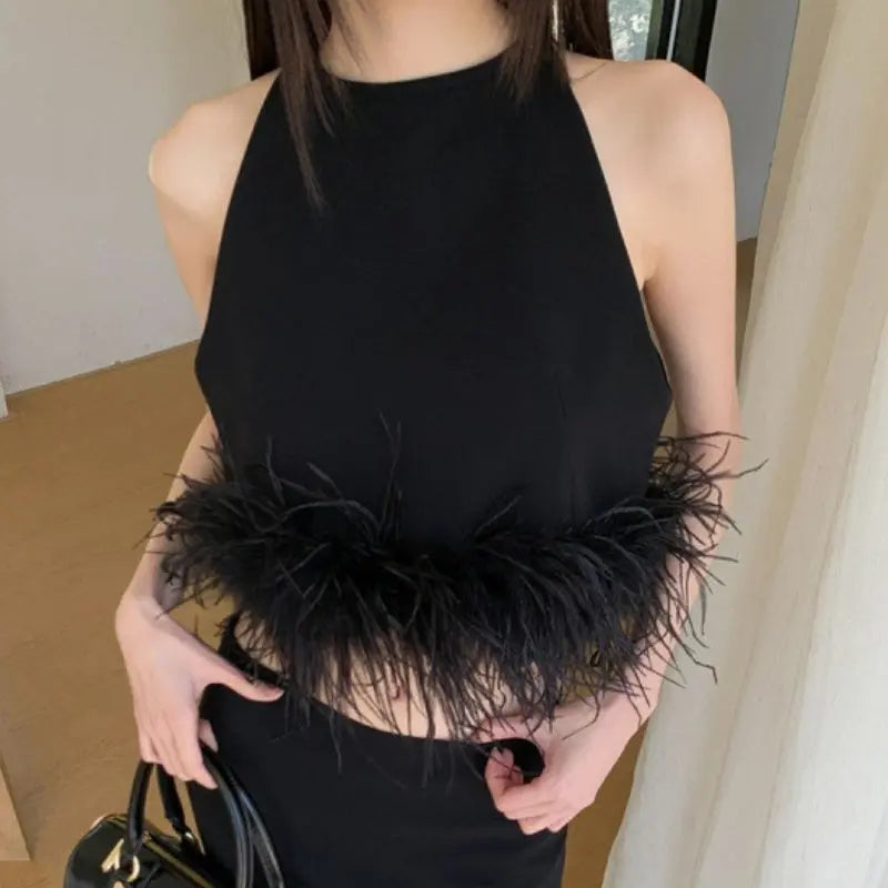 Halter Knitted Vest Women's Top Sheath Skirt Suit 