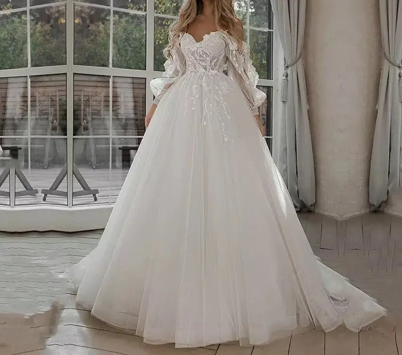 Boho Bride Gown Puff Sleeve Off Shoulder Wedding Dresses 