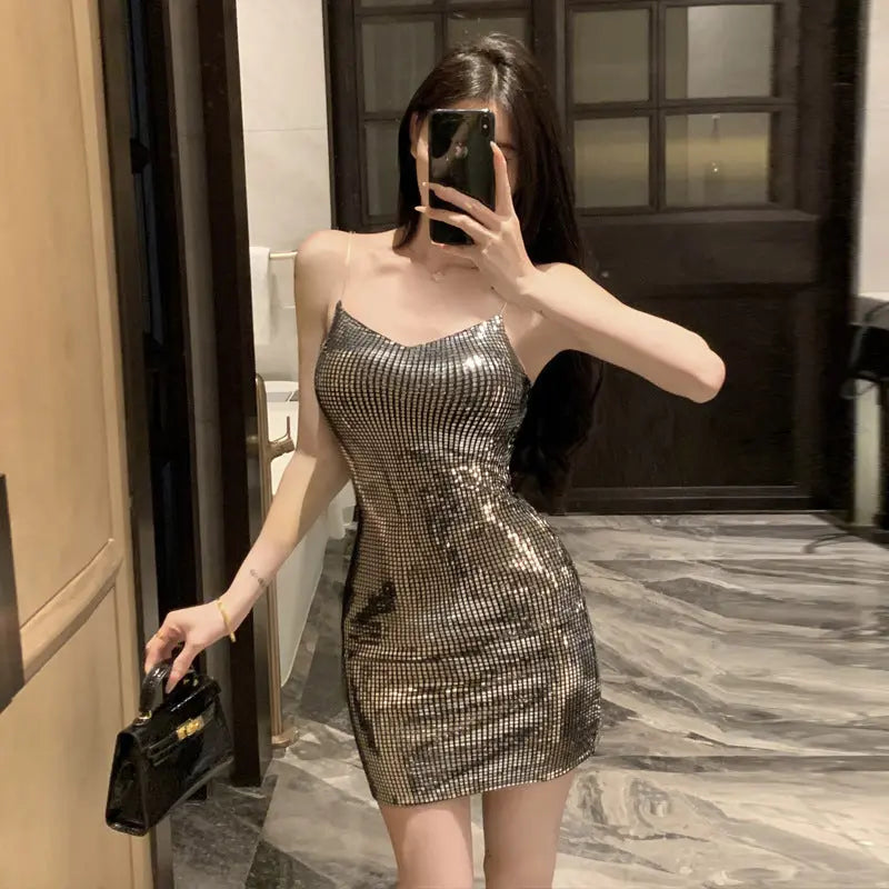 Women's Clothing Net Drill Sun Protection Clothing Sequin Sling Dress Suit 