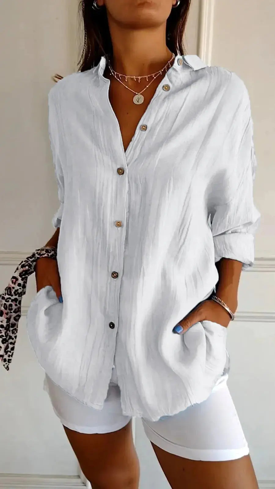Lapel Long Sleeve Shirt Women's Single-breasted Pleated Shirt 