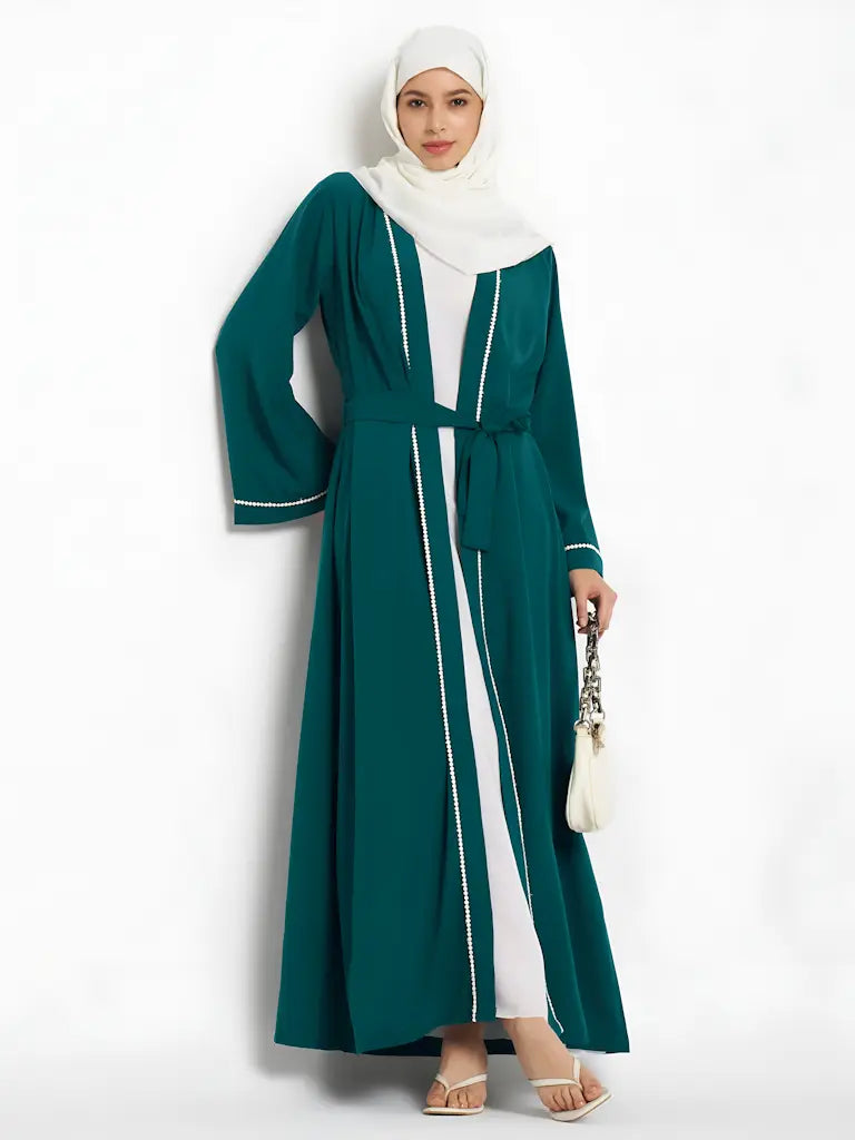 Women's 2 Piece Lace Shrug Set Abaya With Georgette Scarf Size M Color 