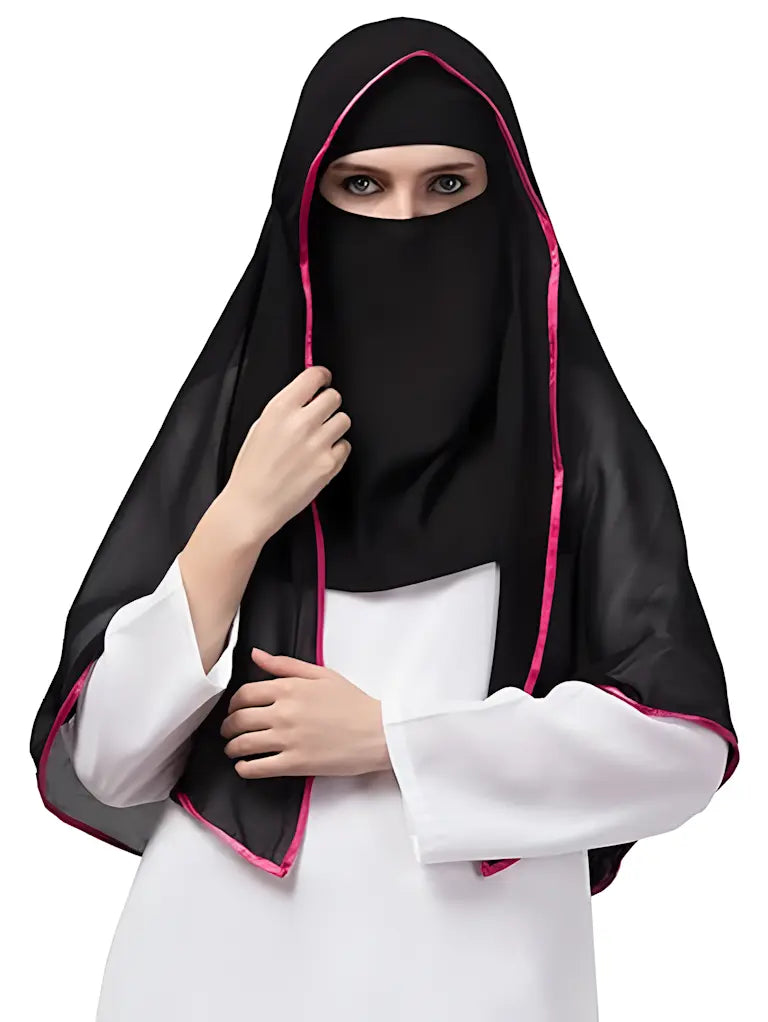 Women Arebiyan Style Piping Black hijab Size 92X120X0.1 CM  Color 