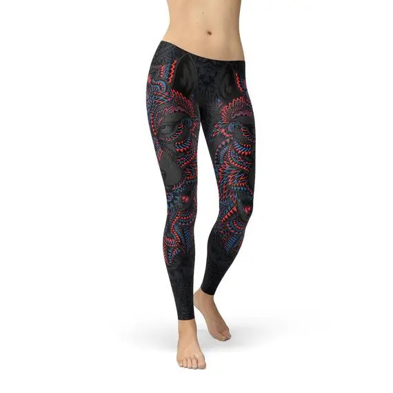 Womens Oriental Black Wolf Leggings 