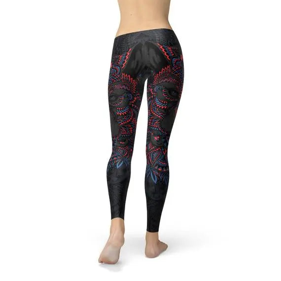 Womens Oriental Black Wolf Leggings 