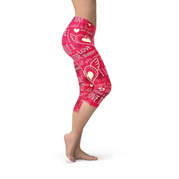 Love Hearts Red Capri Leggings 