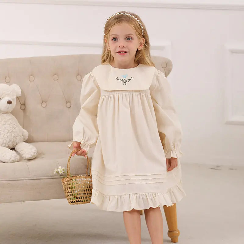 Spring and Autumn Vintage Flowers Embroidered Long-sleeved Dress for 