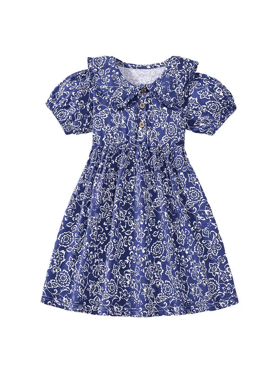 Summer Floral Dress for Girls, European and American Vintage Flowers 