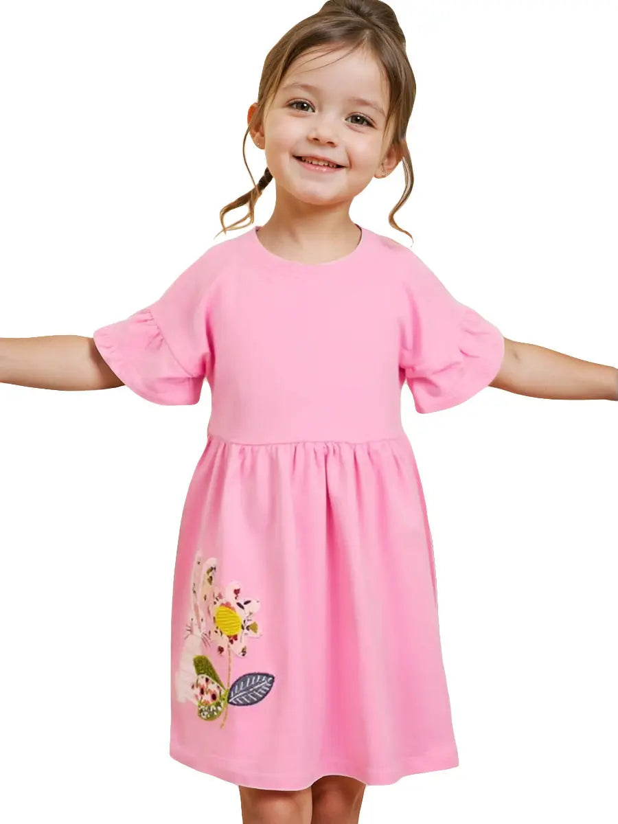 Summer Pink Dress for Girls, European and American Cute Animals 
