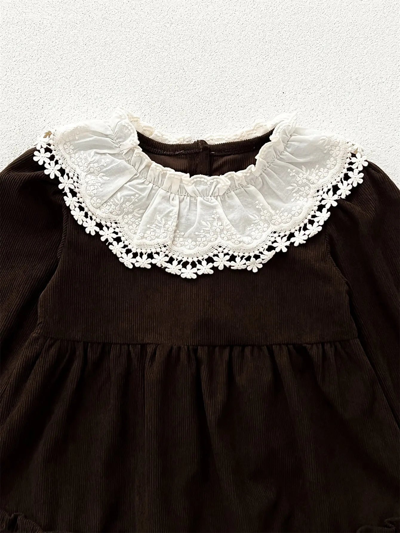 Spring and Autumn Corduroy Long-sleeved Dress with Lace Collar for 