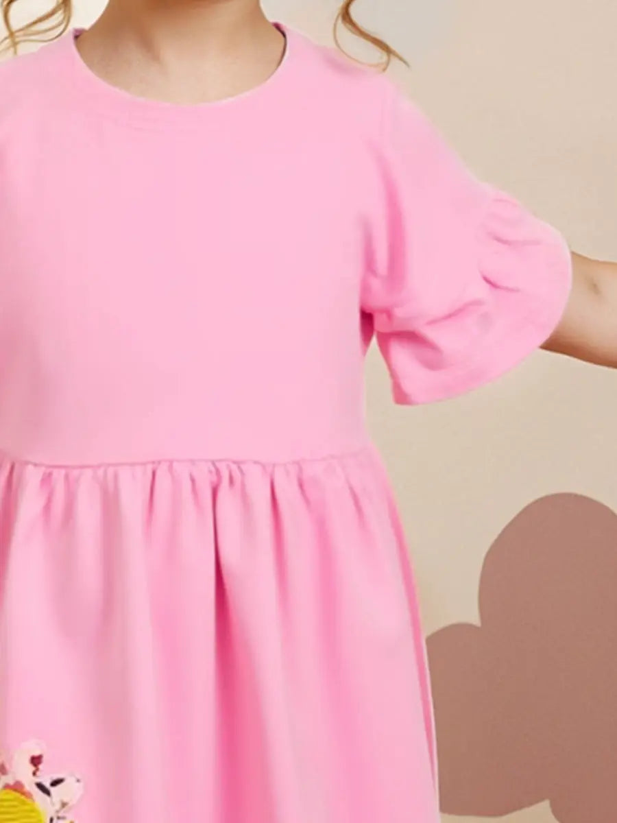 Summer Pink Dress for Girls, European and American Cute Animals 