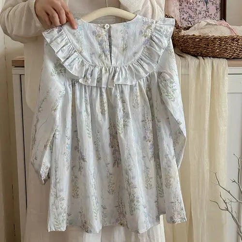 Spring and Autumn Flowers Print Crew Neck Long-sleeved Dress for 