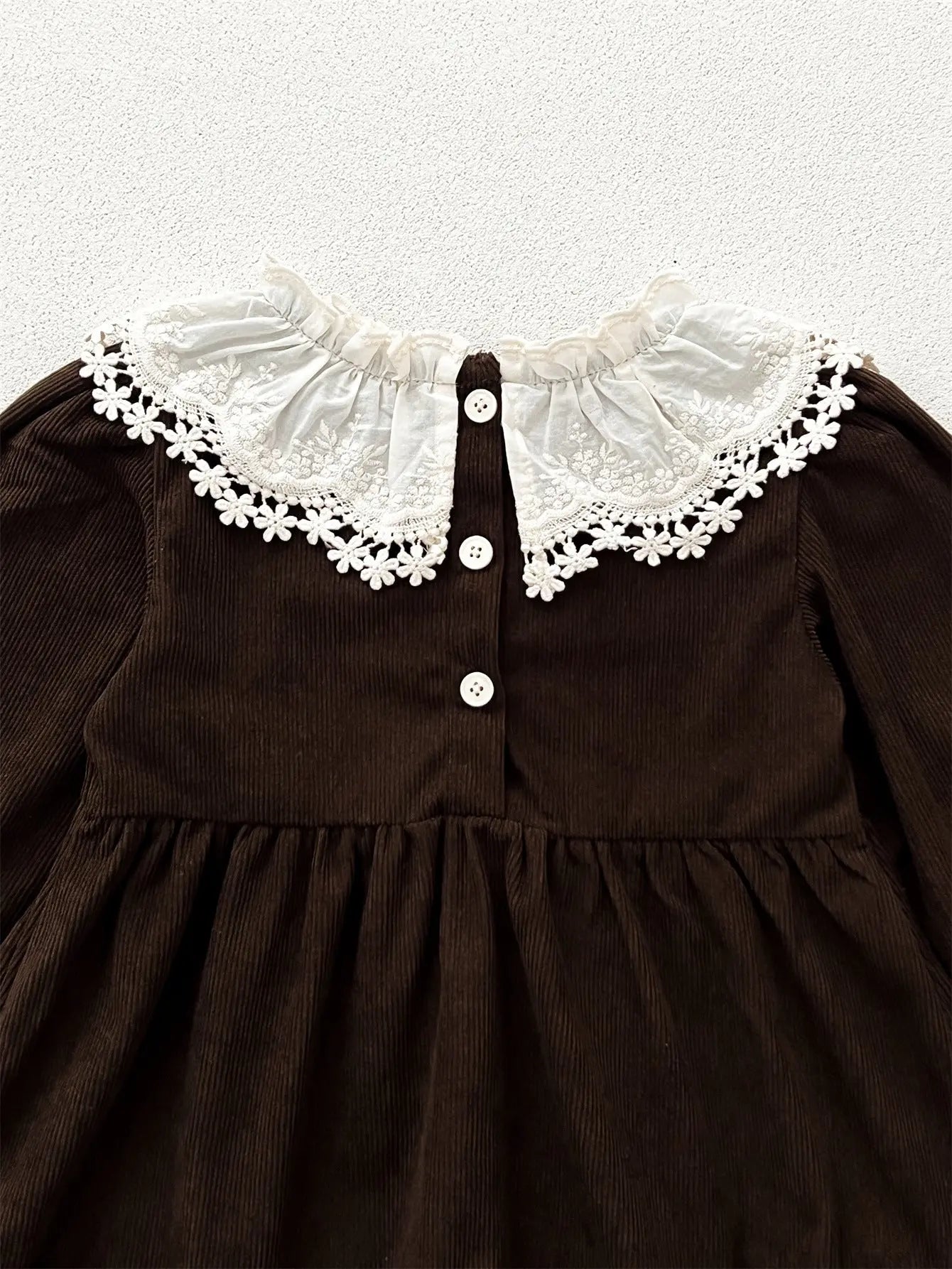 Spring and Autumn Corduroy Long-sleeved Dress with Lace Collar for 