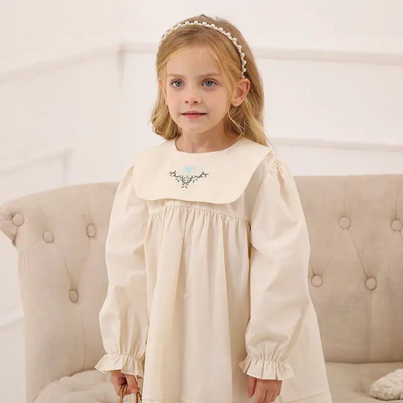 Spring and Autumn Vintage Flowers Embroidered Long-sleeved Dress for 