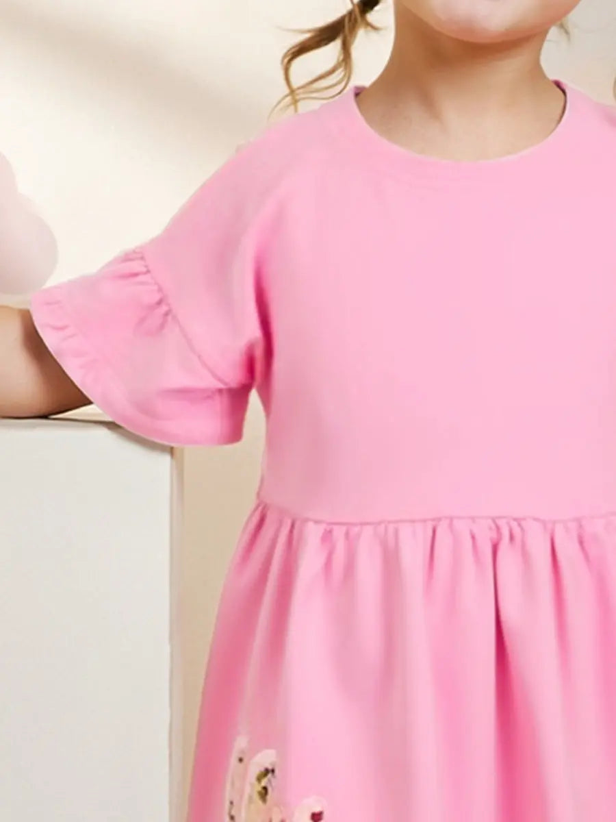 Summer Pink Dress for Girls, European and American Cute Animals 