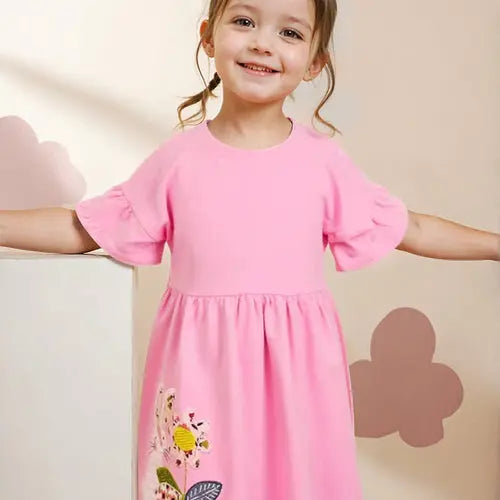 Summer Pink Dress for Girls, European and American Cute Animals 