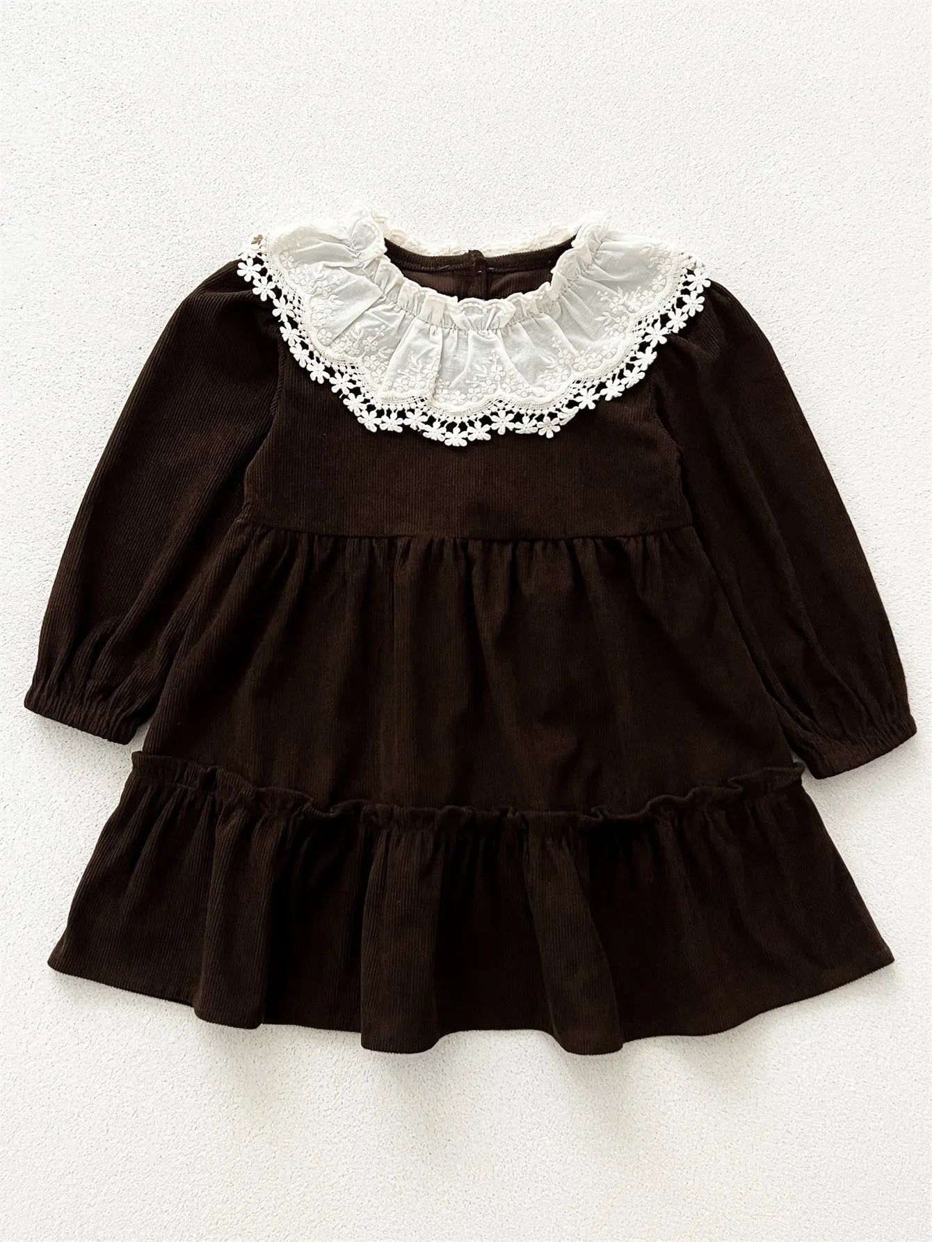 Spring and Autumn Corduroy Long-sleeved Dress with Lace Collar for 