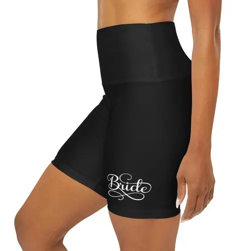 Womens High Waisted Black Yoga Shorts - Bride Accessories - Wedding 